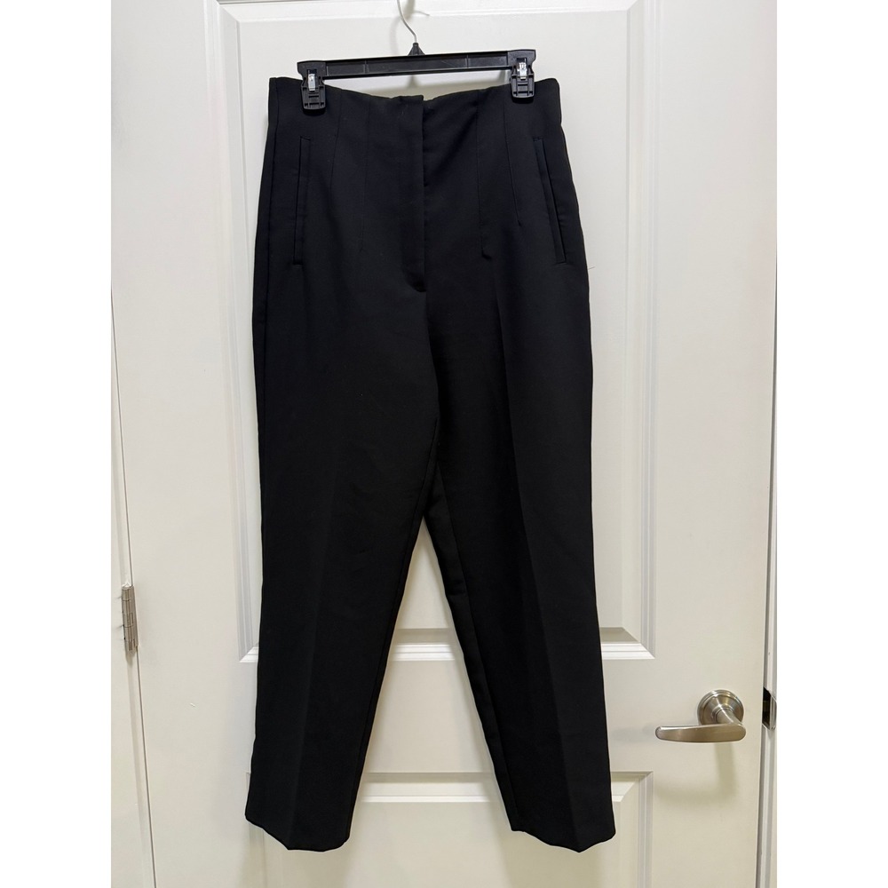 Zara Womens High Waisted Tapered Trousers Black Size Large Professional Pants